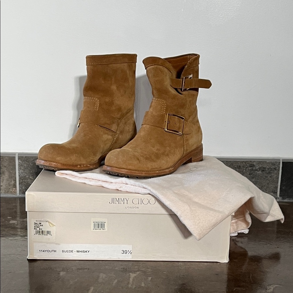 Jimmy Choo Tan Suede Ankle Boots. Size 39.5.